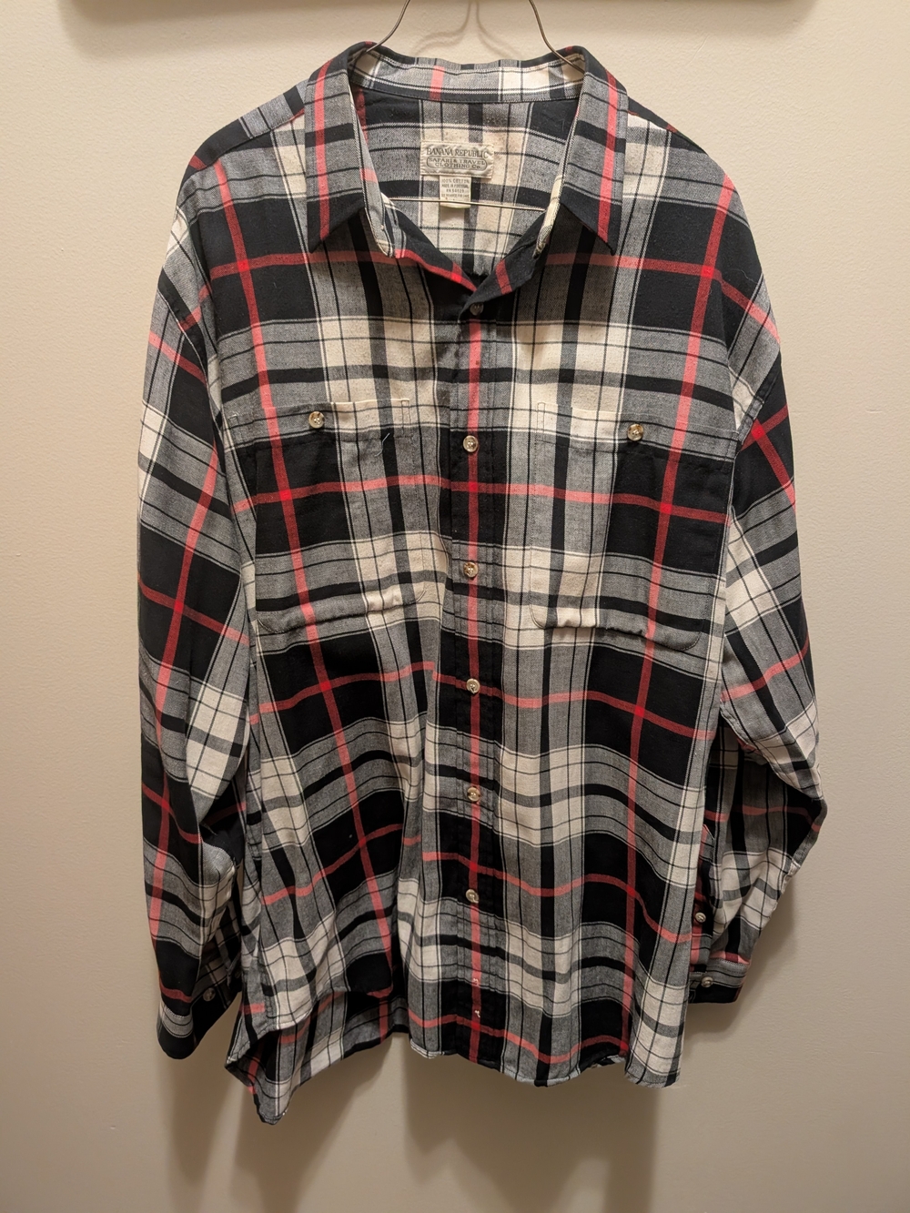 Banana Republic Black, White & Red Plaid Button-Down Shirt